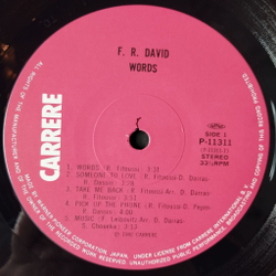 Винтажная виниловая пластинка LP F.R. David Words (Japan 1983) (Obi) Porcelain Eyes
