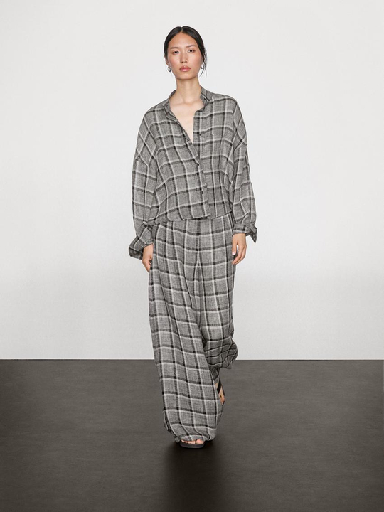 Massimo Dutti Рубашка из 100% льна в клетку, серый