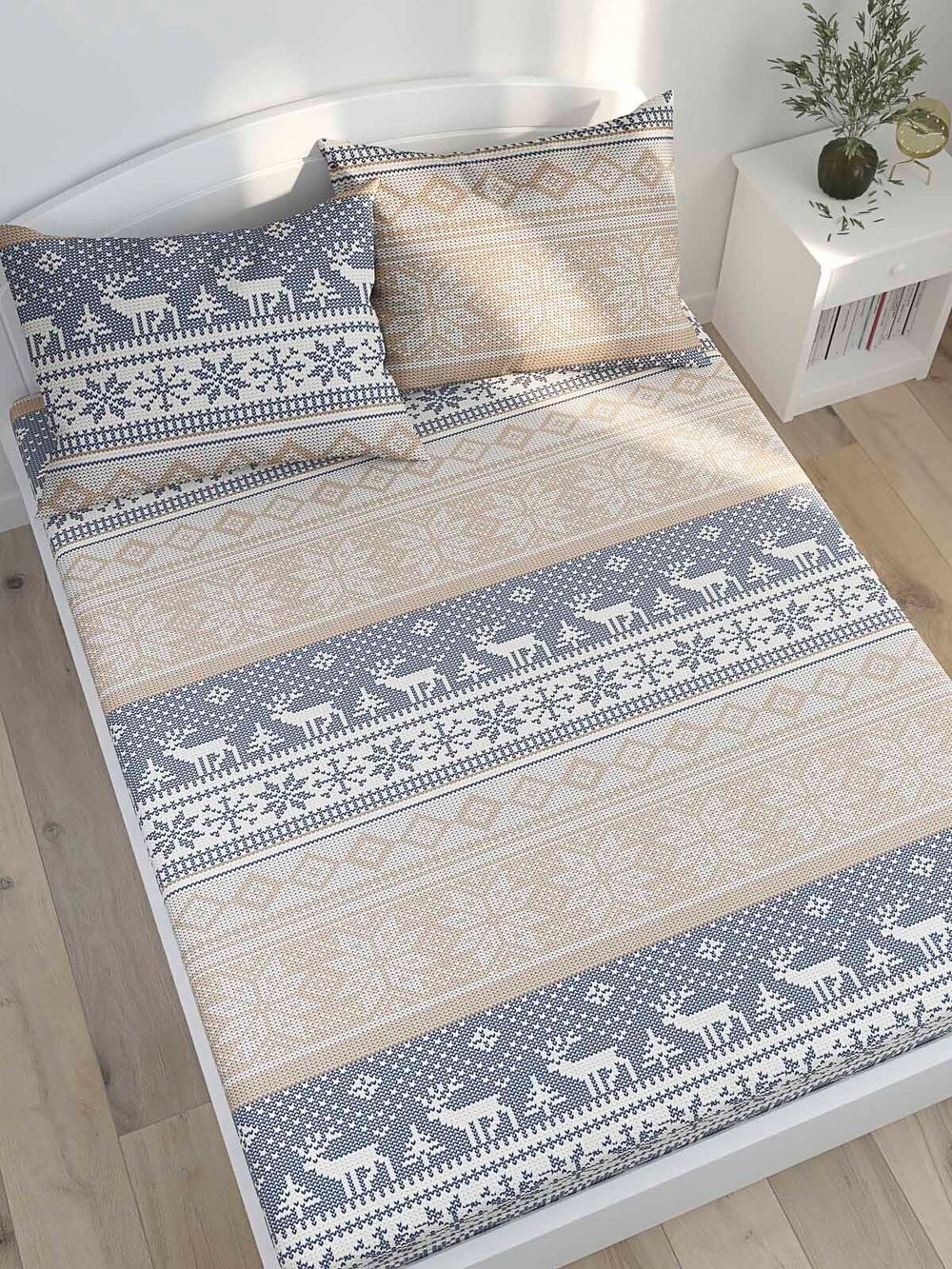 Постельное белье Сказка "Скандинавия" 1,5-сп Наволочка 50х70 см 1 шт Простынь на резинке 90х200 см Пододеяльник 145х215 см, перкаль