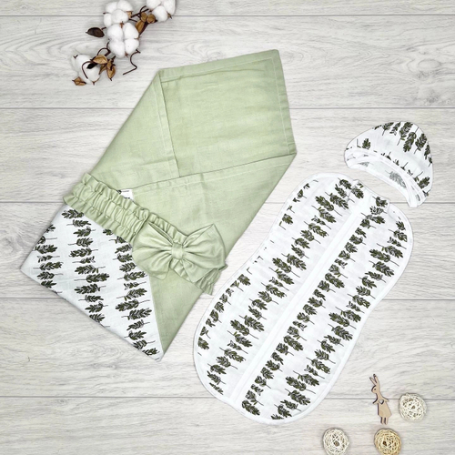 Комплект на выписку из муслина (лето, фисташка)