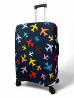 Чехол на чемодан 28", цвет чёрный/разноцветный, Самолетики