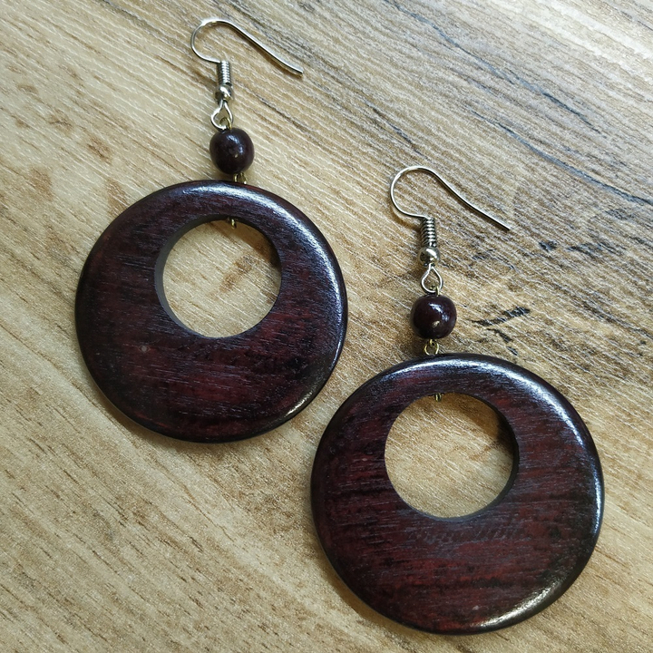 Серьги Сатурн дерево, цвет вишневый, 40 мм