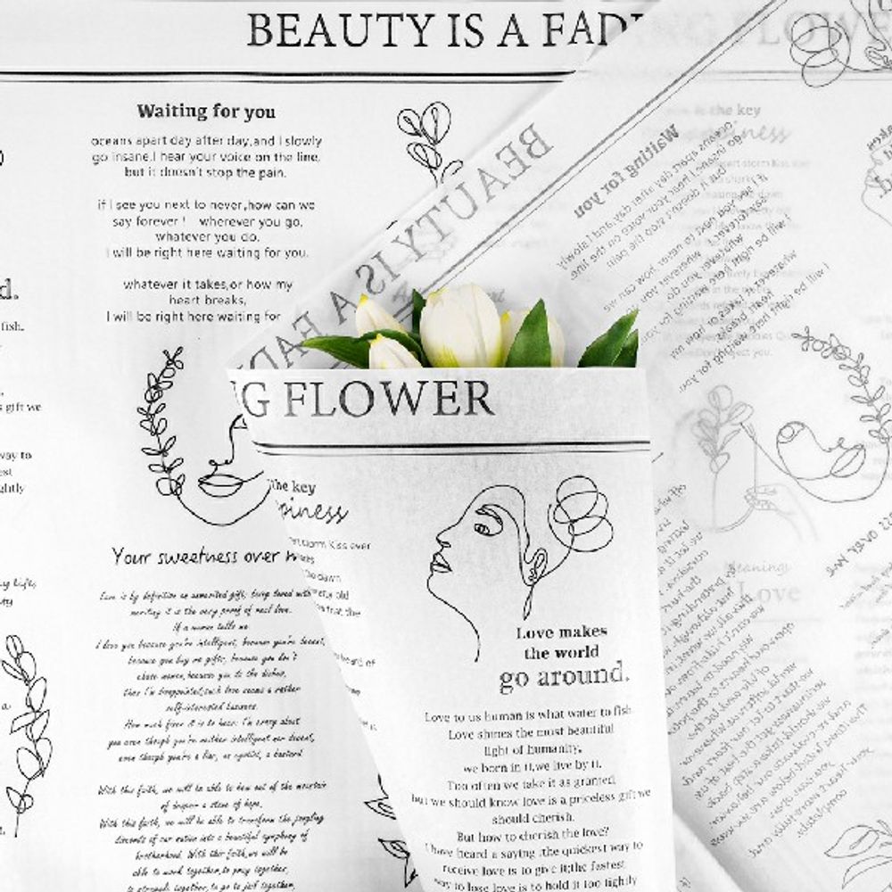 Бумага тишью "Английская газета" 50*70см Черная надпись на белом (20л)