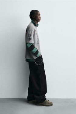 ZARA ФУТБОЛКА С ГРАФИЧЕСКИМ ПРИНТОМ MOTOR, АНТРАЦИТОВО-СЕРЫЙ