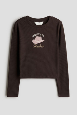 H&M Хлопковый топ в рубчик, коричневый