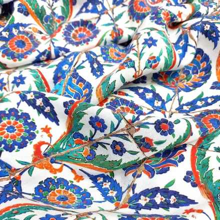 Плательная Вискоза Синие цветы на белом