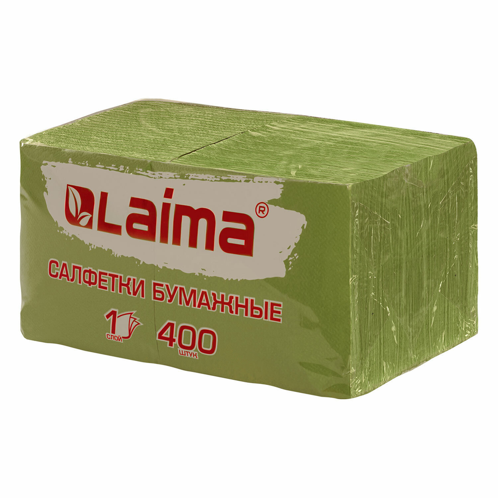 Салфетки бумажные 400 шт. 24х24 см "Big Pack" зелёные 100% целлюлоза LAIMA (4 штуки в упаковке)