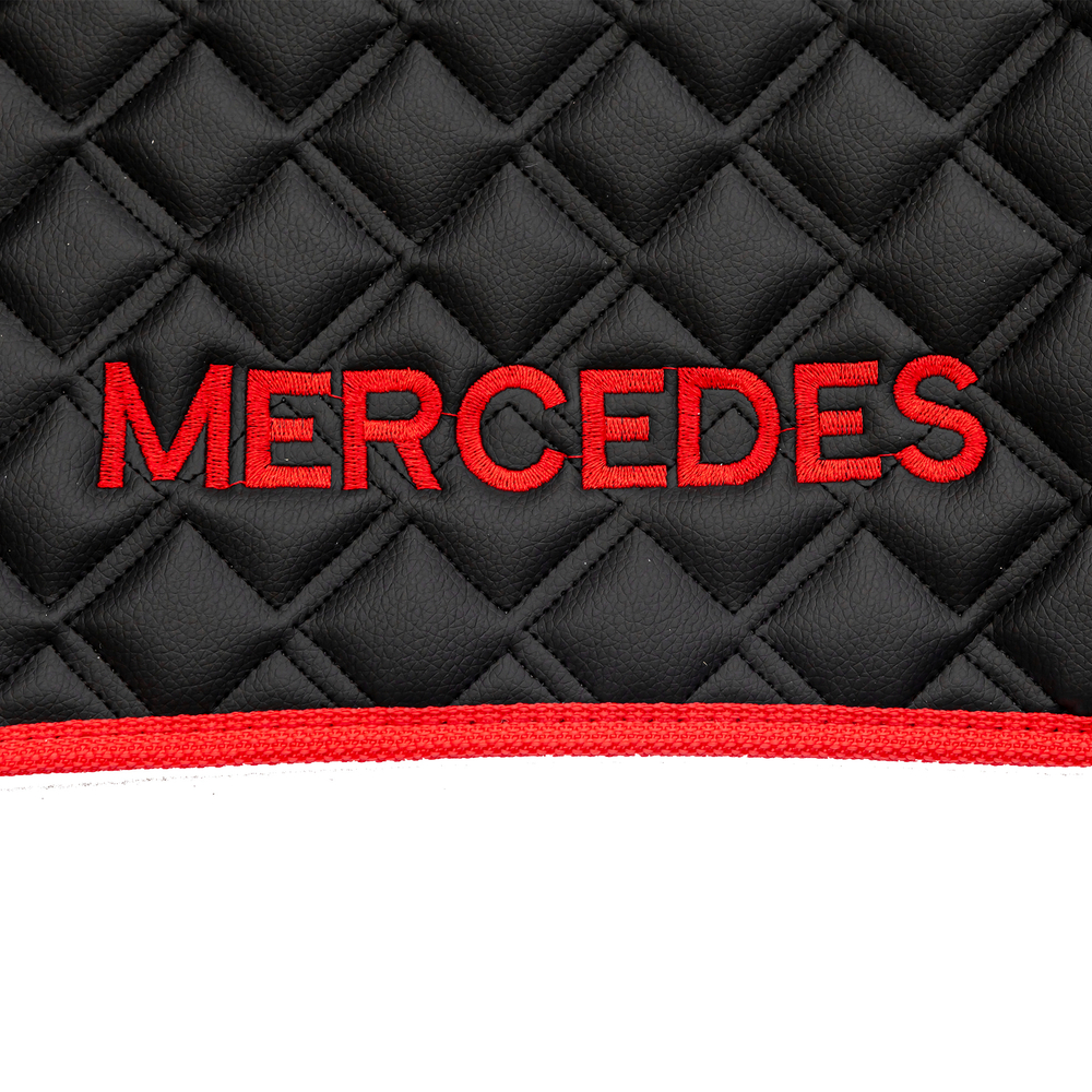 Ковры MERCEDES Actros MP3 (автомат) с шахтой (экокожа, черный, красный кант, красная вышивка)