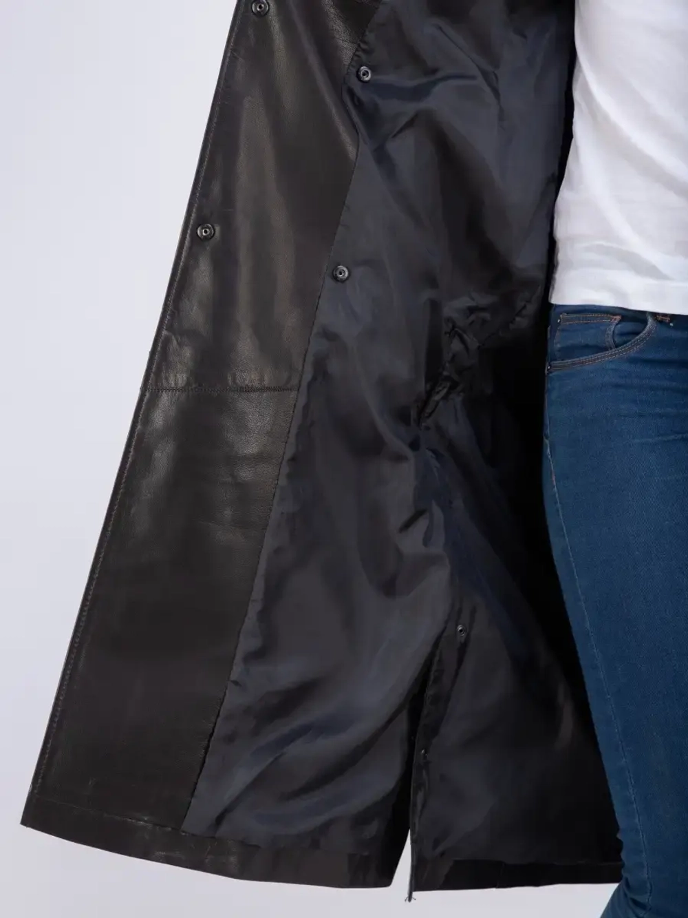 Плащ женский тренчкот длинный кожаный