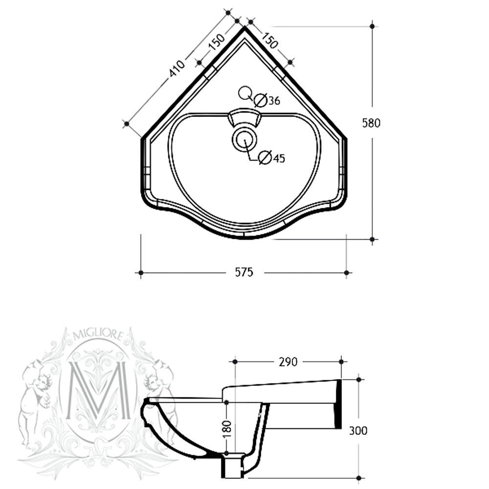 Раковина угловая Bella Migliore  41см ML.BLL-25.058.BI