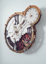 Настенные часы ручной работы WOODandROOT Automaton 1789 Gloster из дерева с вращающимися шестерёнками и гравировкой на циферблате