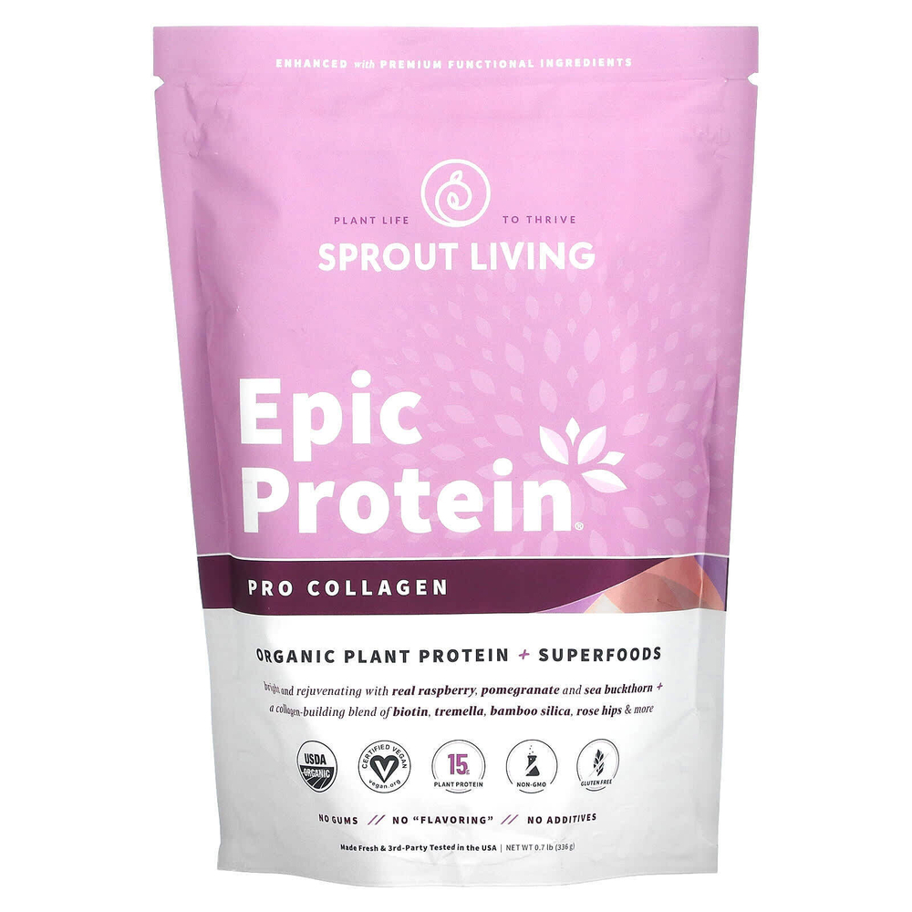 Sprout Living, Epic Protein®, Pro Collagen, органический растительный протеин и суперфуды, 336 г (0,7 фунта)