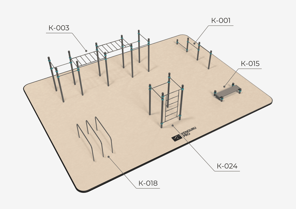 Воркаут площадка №4 - 135 м2 (13,5 х 10 м)