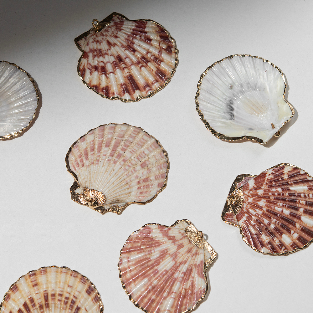 Подвеска из натуральной ракушки, украшенная позолотой, 43,5-49,5*42,5-52,5мм