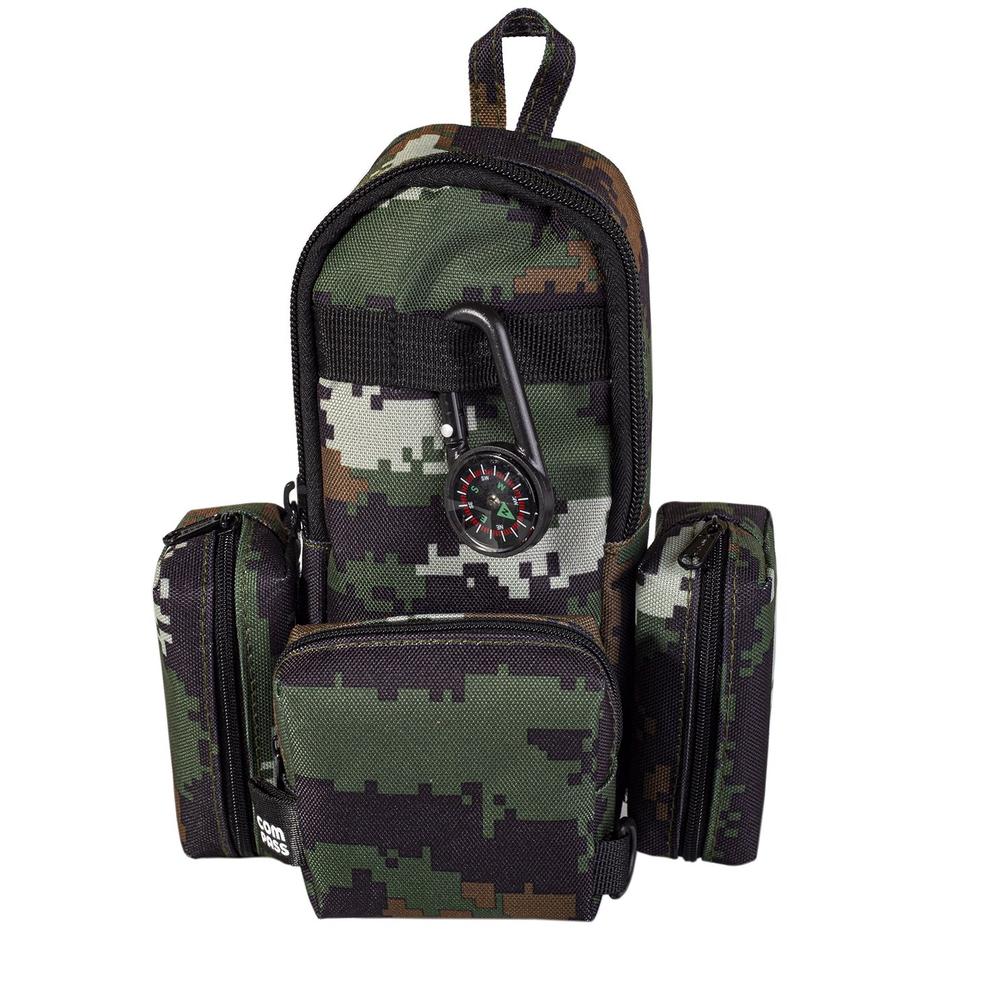 Пенал - косметичка Alingar, ткань, молния, три кошелька-кармана, брелок-компас, 210 х 170 х 40 мм, "Compass", ассорти комуфляж