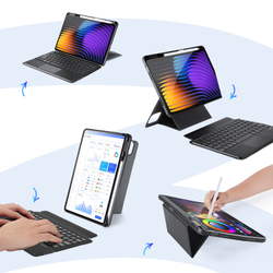 Защитный чехол подставка с клавиатурой (RUS) от Dux Ducis для Xiaomi Pad 7 и 7 Pro, серия DK Series Keyboard, русская клавиатура с подсветкой