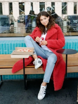 Шуба чебурашка пальто тедди из шерсти, красная, SilverFox