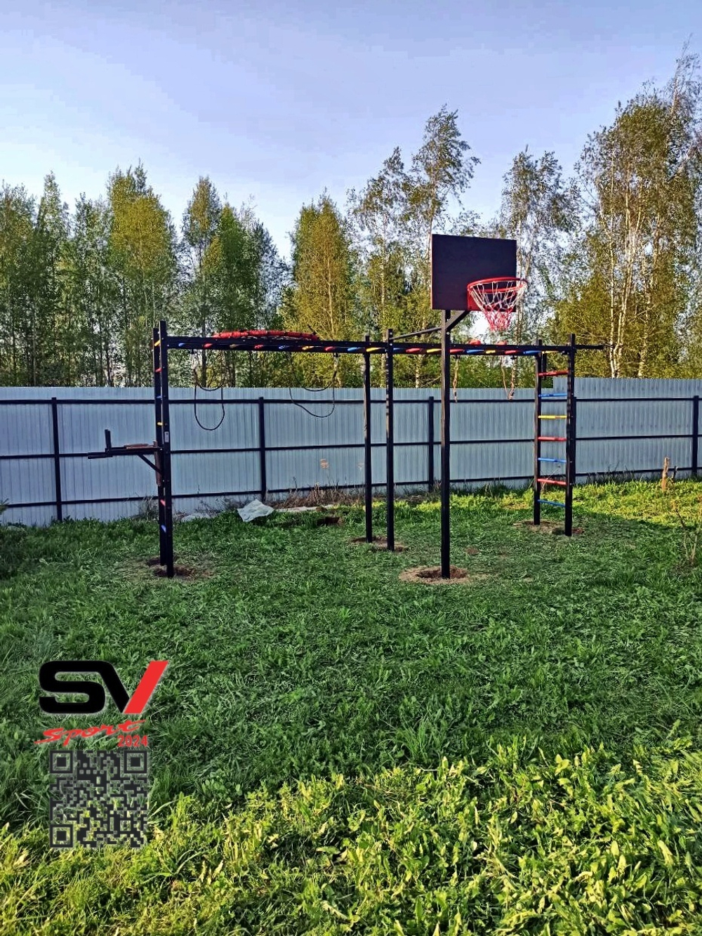 Монтаж уличной шведской стенки Sv Sport Рукоход х 2 (7 вертикальных столбов)