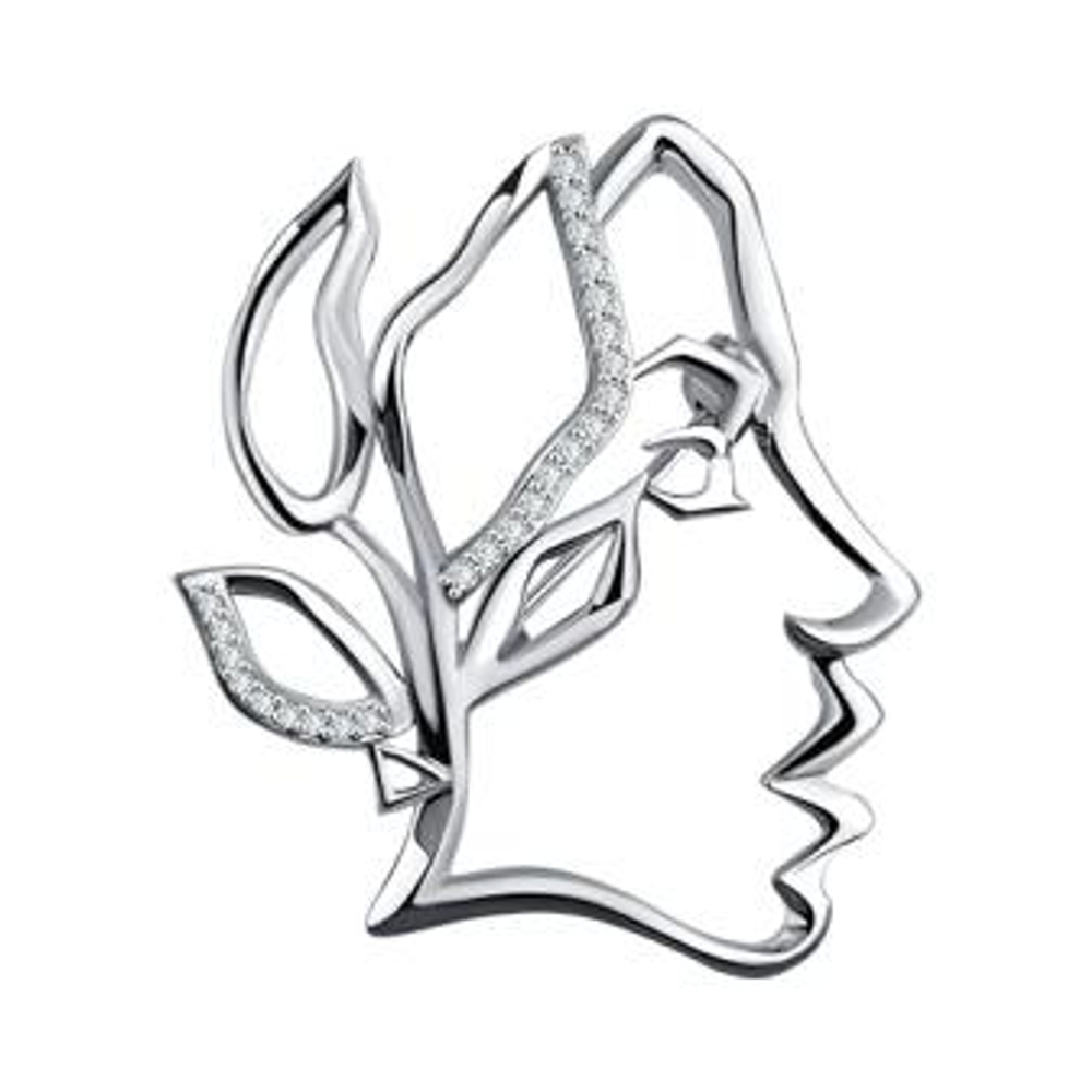 Брошь из серебра с фианитами