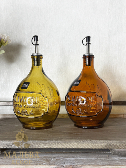 Набор декоративных бутылок для масла с дозатором "Олива" коричневые от J-LINE