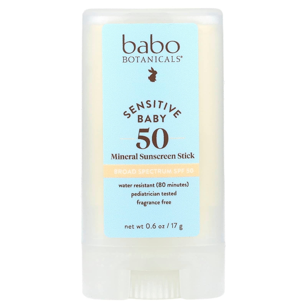 Babo Botanicals, Sensitive Baby, минеральное солнцезащитное средство-стик, SPF 50, без отдушек, 17 г (0,6 унции)