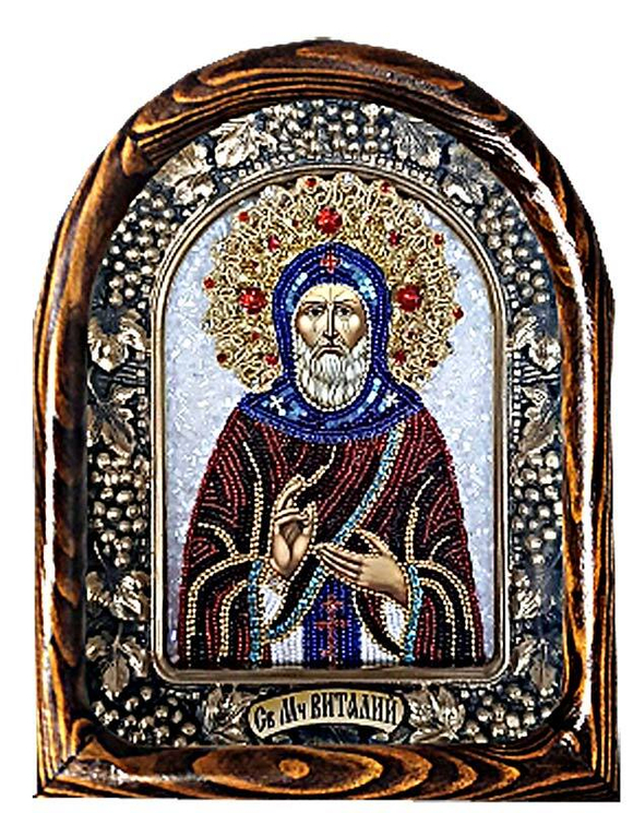 Дивеевская икона святой мученик Виталий, бисер, печать