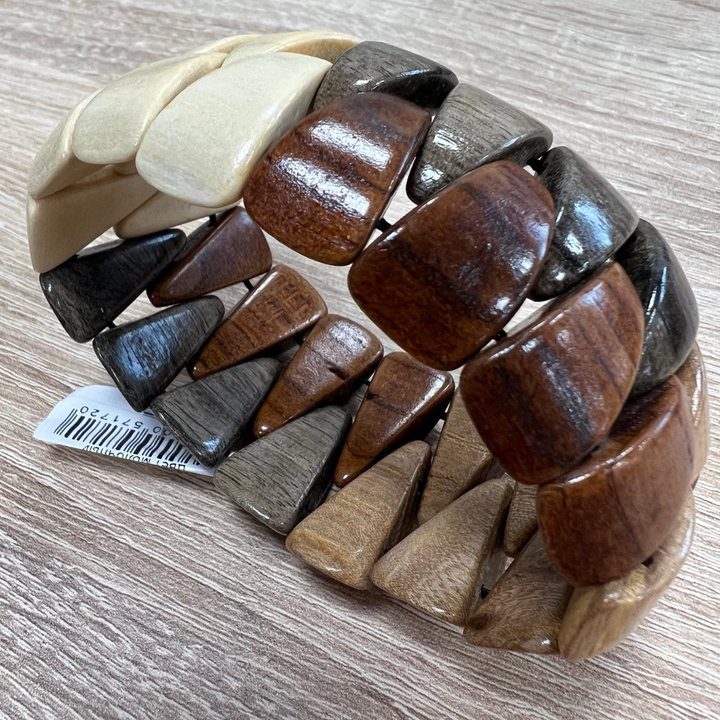 Браслет Зубки дерево цвет молочный, светло-коричневый, темно-коричневый, темный ширина 40 мм