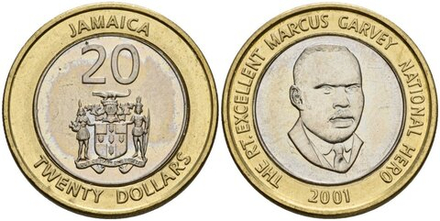 Ямайка 20 долларов, 2000-2008 Маркус Гарви UNC