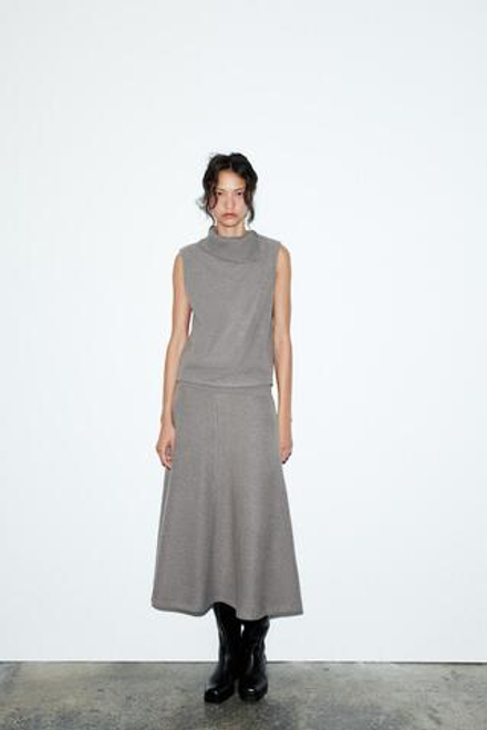 ZARA МЯГКИЙ ТОП С ОТКРЫТЫМ ВЫРЕЗОМ, СЕРЫЙ