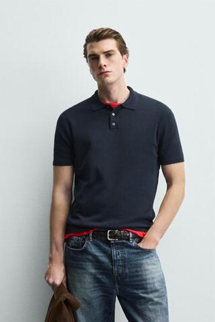 ZARA ПОЛО ИЗ ТРИКОТАЖА КЛАССИЧЕСКОГО КРОЯ, МОРСКОЙ СИНИЙ