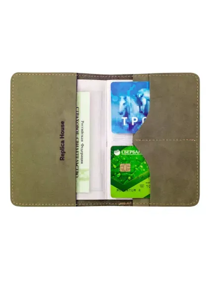 Фото обложка для паспорта Древо жизни светло зеленый нубук, развернутый вид с наполнением.