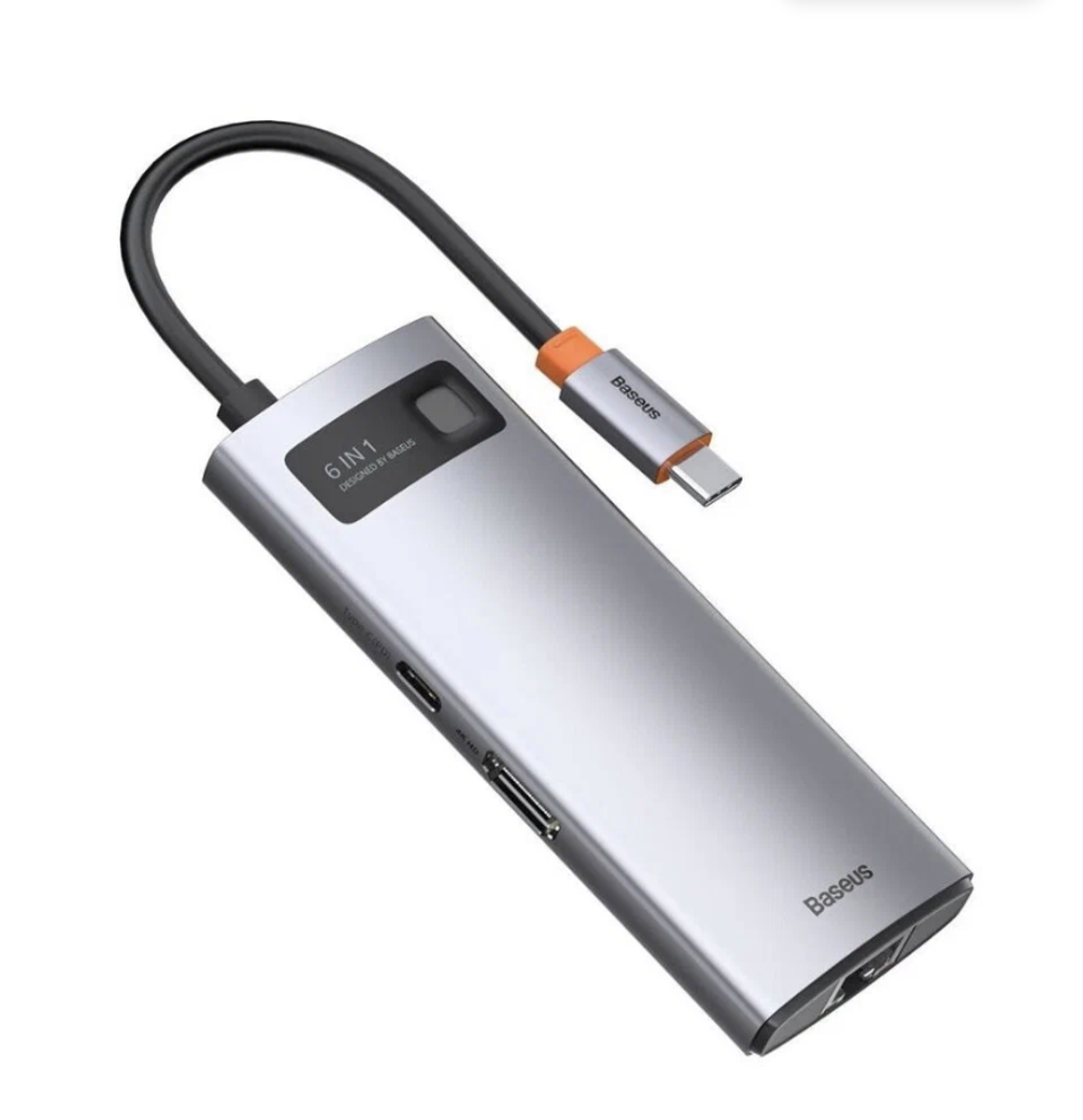 Хаб Type-C Baseus (3xUSB3.0, HDMI, 1xType-C, RJ-45) (CAHUB-CW0G) серый