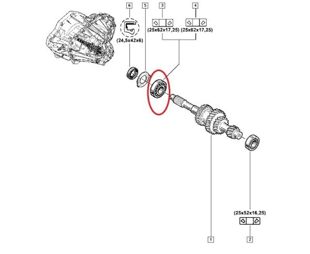 Кор. Renault Master I Подшипник КПП перв. вала перед. /62X25X17.5/ (Renault)