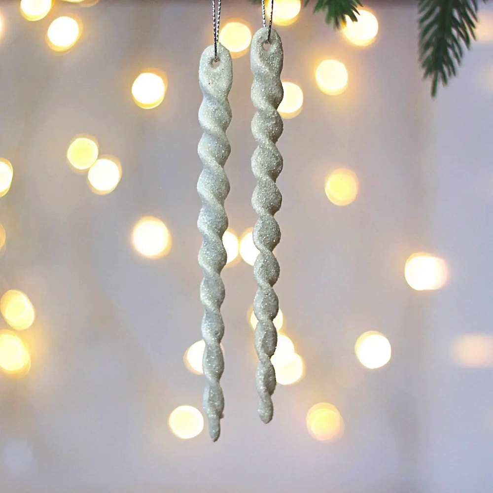 Подвески в блестках «Ледяные сосульки» 10 см (набор 2шт), белый