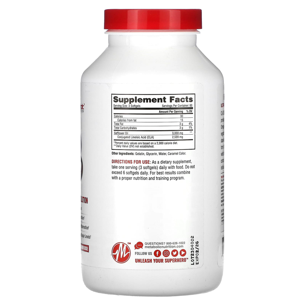 Metabolic Nutrition, CLA 3000, 180 мягких таблеток (1000 мг в 1 капсуле)