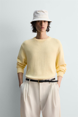 ZARA СВИТЕР ИЗ РЕЛЬЕФНОГО ХЛОПКА, ЖЕЛТЫЙ