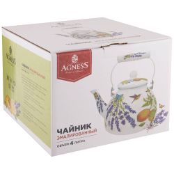 ЧАЙНИК AGNESS ЭМАЛИРОВАННЫЙ, СЕРИЯ "ПРОВАНС ЛИМОНЫ", 4 Л