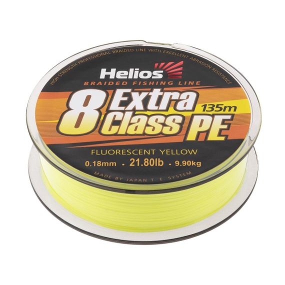 Шнур плетеный Helios EXTRA CLASS 8 PE BRAID Fluorescent Yellow 0,18mm/135 (HS-8PEY-18/135 Y)