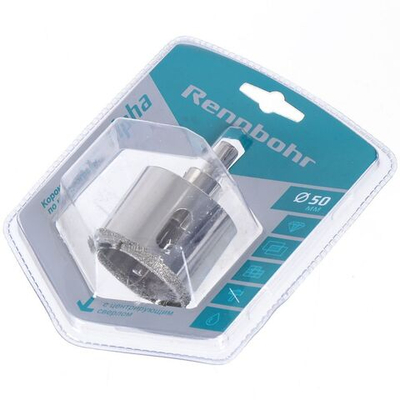 Коронка алмазная, по керамограниту и керамике, Rennbohr, 676250, d50 мм, с центрирующим сверлом