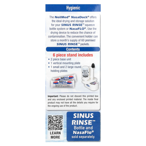 NeilMed, NasaDock Plus, подставка для саше, белая, 1 штатив NasaDock Plus