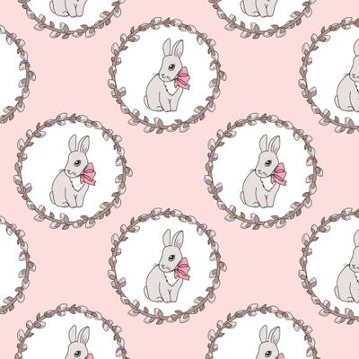Пасхальный кролик и верба на розовом