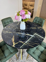 Круглый раздвижной стол "Черный мрамор", и стулья "Бостон" оливковый