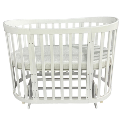 Детская кроватка Severyanka NEW белый (6в1, овальная, круглая, поперечный маятник, колесо)