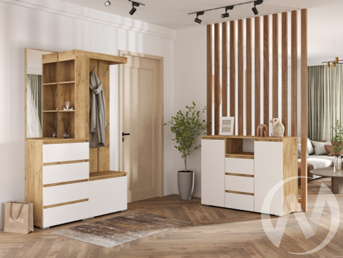 Прихожая "Хелен" (дуб крафт золото/белый шагрень) Комплектация 1