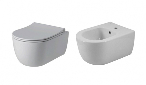 NOKEN ACRO COMPACT Комплект керамики - унитаз с сиденьем и биде, 49 см, белый