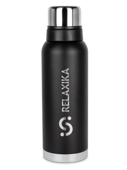 Термос Relaxika 103 (1,2 литра), черный (стикерпак "Зимний спорт")