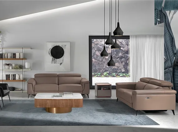 Трехместный диван с реклайнером Angel Cerda 5319-3P, бежевая кожа