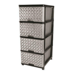 Комод 4 ящика "Сетка" 400*500*985 на колесиках, цвет черный-серебро