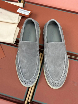 Серые лоферы Loro Piana Summer Walk с плетением