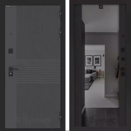 Входная металлическая дверь с зеркалом Бункер HIT B-05/ зеркало тонированное ФЛЗ-1 Кварц черный
